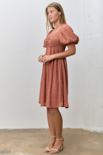 Brick Textured Bubble Sleeve Dress