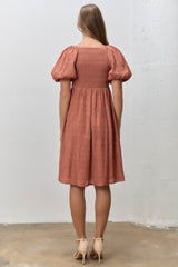 Brick Textured Bubble Sleeve Dress