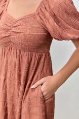 Brick Textured Bubble Sleeve Dress
