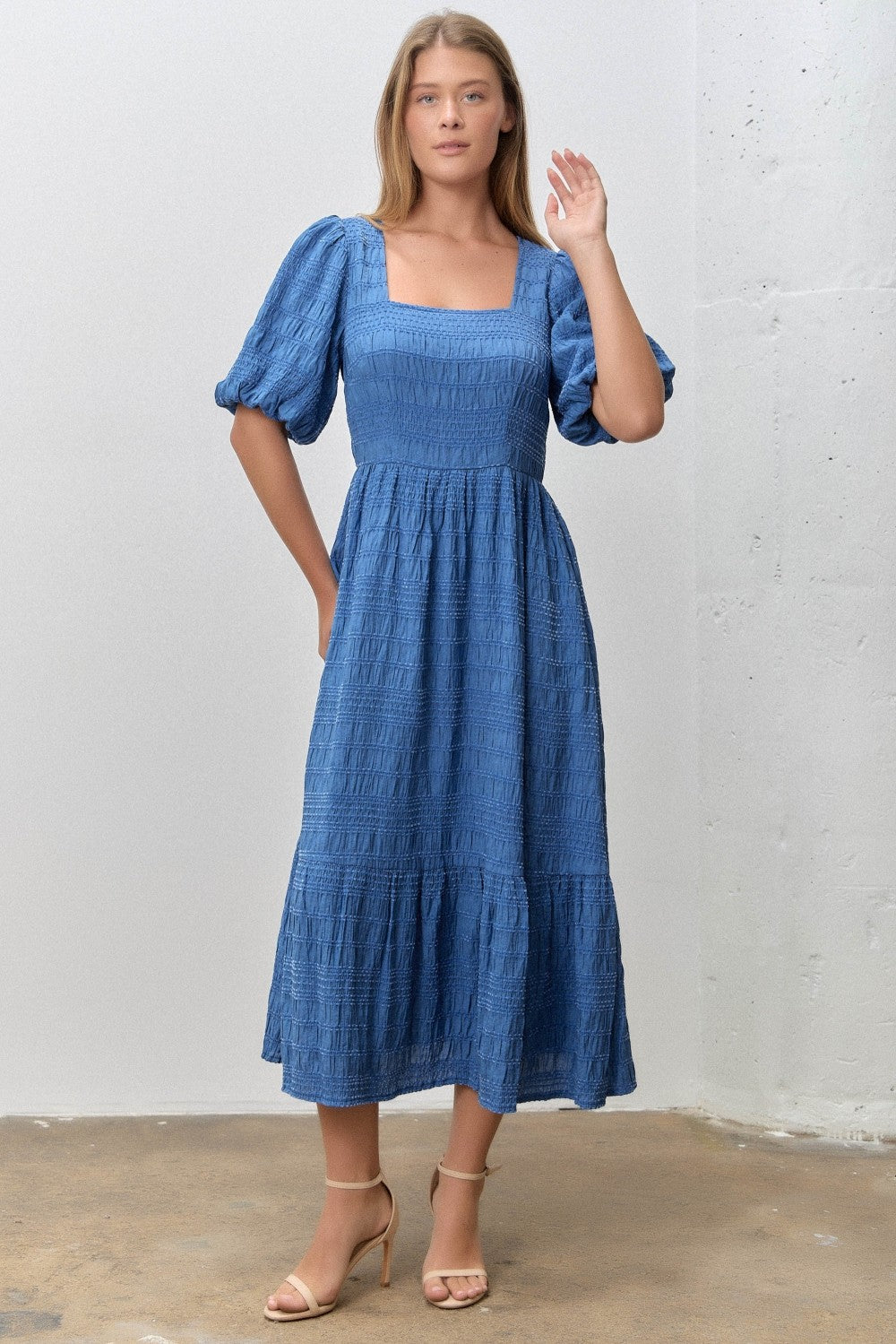 blue maternity midi dress Textured Square Neck Bubble Sleeve – PinkBlush Size:3XL19.5 36 Teal Green Midi Dress The Long Sleeve Midi FALL-EDIT-26
