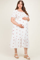 Ivory Embroidered Smocked Plus Maternity Midi Dress