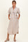 Sand Striped Puff Sleeve Maternity Midi Shirt Dress