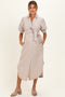 Sand Striped Puff Sleeve Maternity Midi Shirt Dress