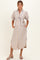 Sand Striped Puff Sleeve Maternity Midi Shirt Dress