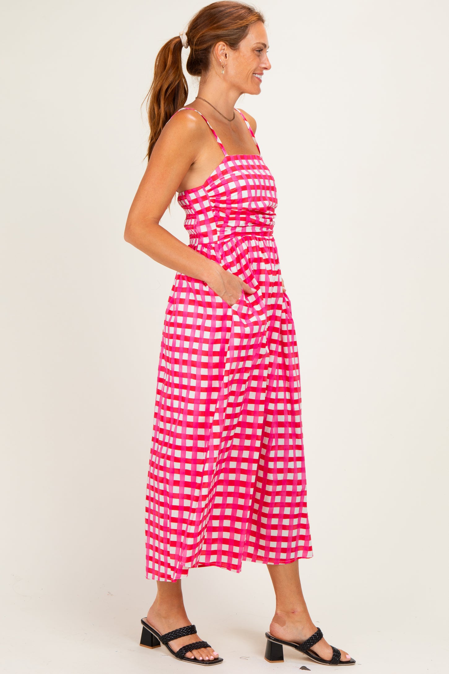 hot pink gingham dress SZ Blockprints Hot Pink Gingham Priya Dress | Hot Pink Gingham
