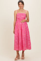 Hot Pink Gingham Maternity Midi Dress