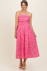 Hot Pink Gingham Maternity Midi Dress