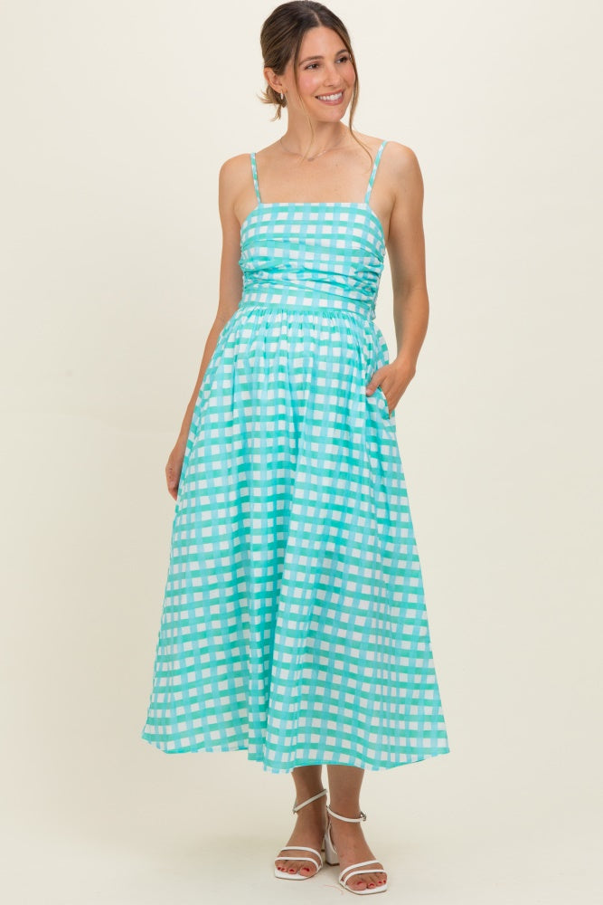 mint green gingham dress Mint Gingham Maternity Midi Dress – PinkBlush