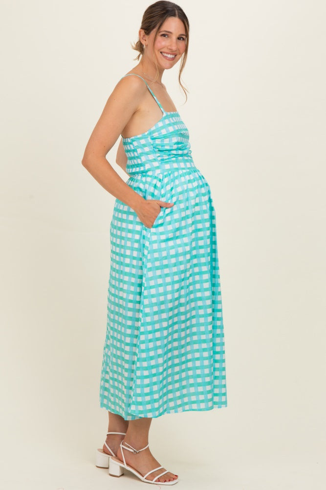 Mint Gingham Maternity Midi Dress