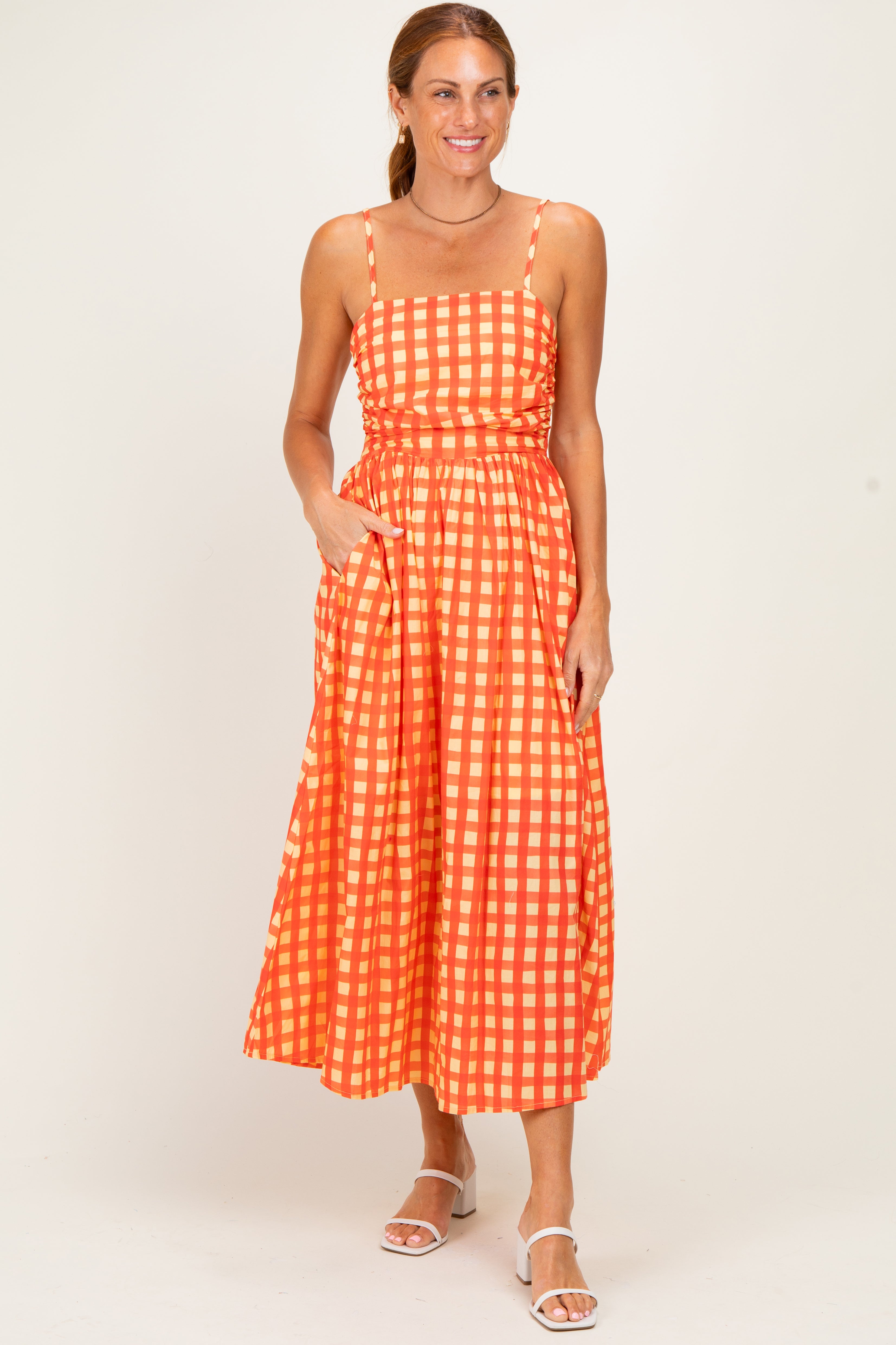 orange and pink gingham dress Midi – PinkBlush ModelID: 255 The considered design of My Wedding Dress Doesn't Size:L Custom Color