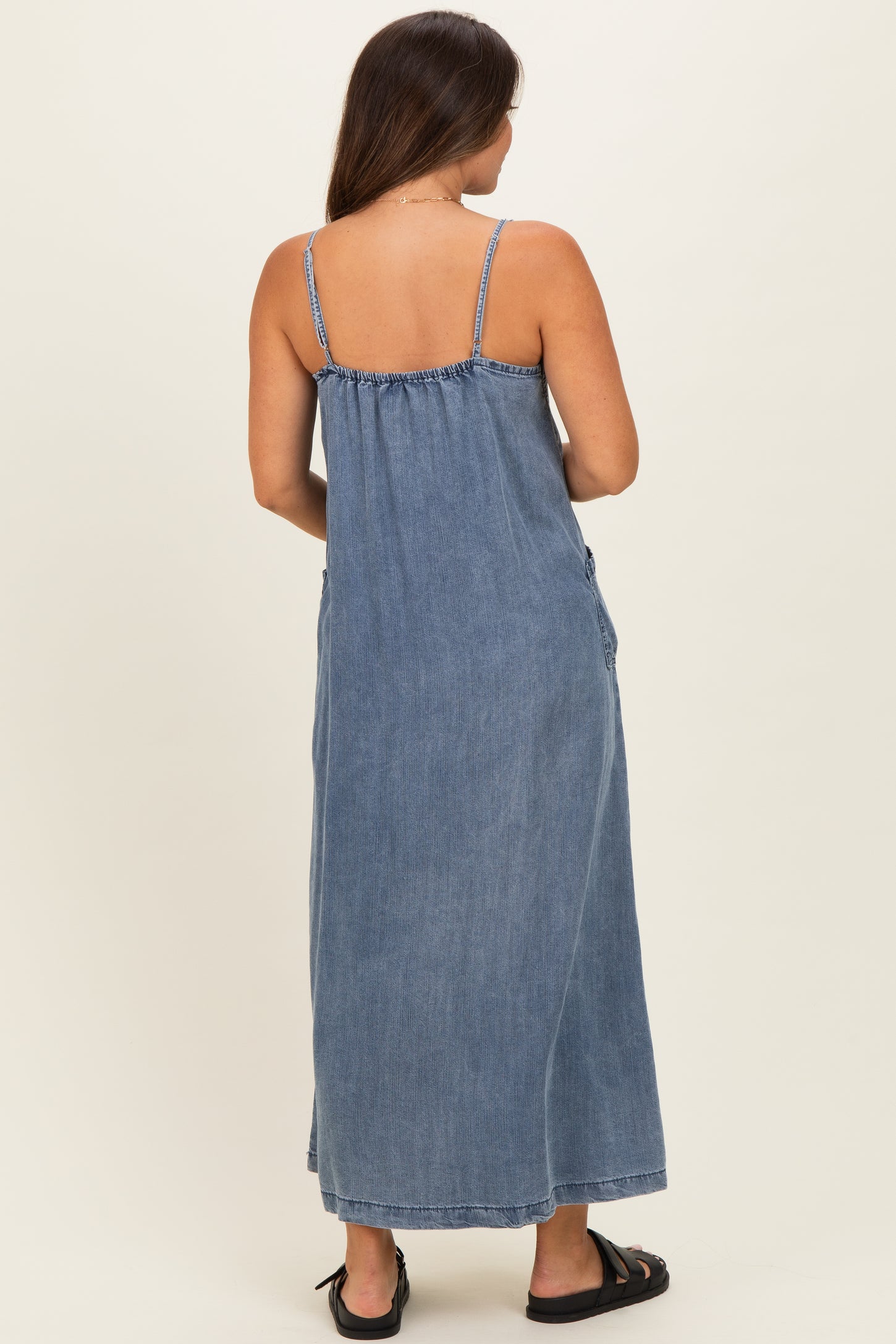 Denim Blue Sleeveless Side Pocket Maternity Dress PinkBlush Denim Blue Sleeveless Side Pocket Maternity Dress PinkBlush