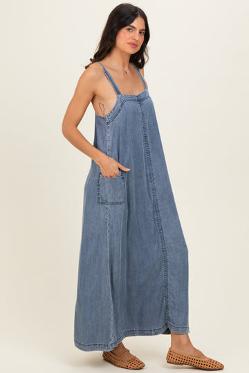 Denim Blue Sleeveless Side Pocket Dress