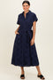 Navy Eyelet Lace Waist Tie Shirt Dress