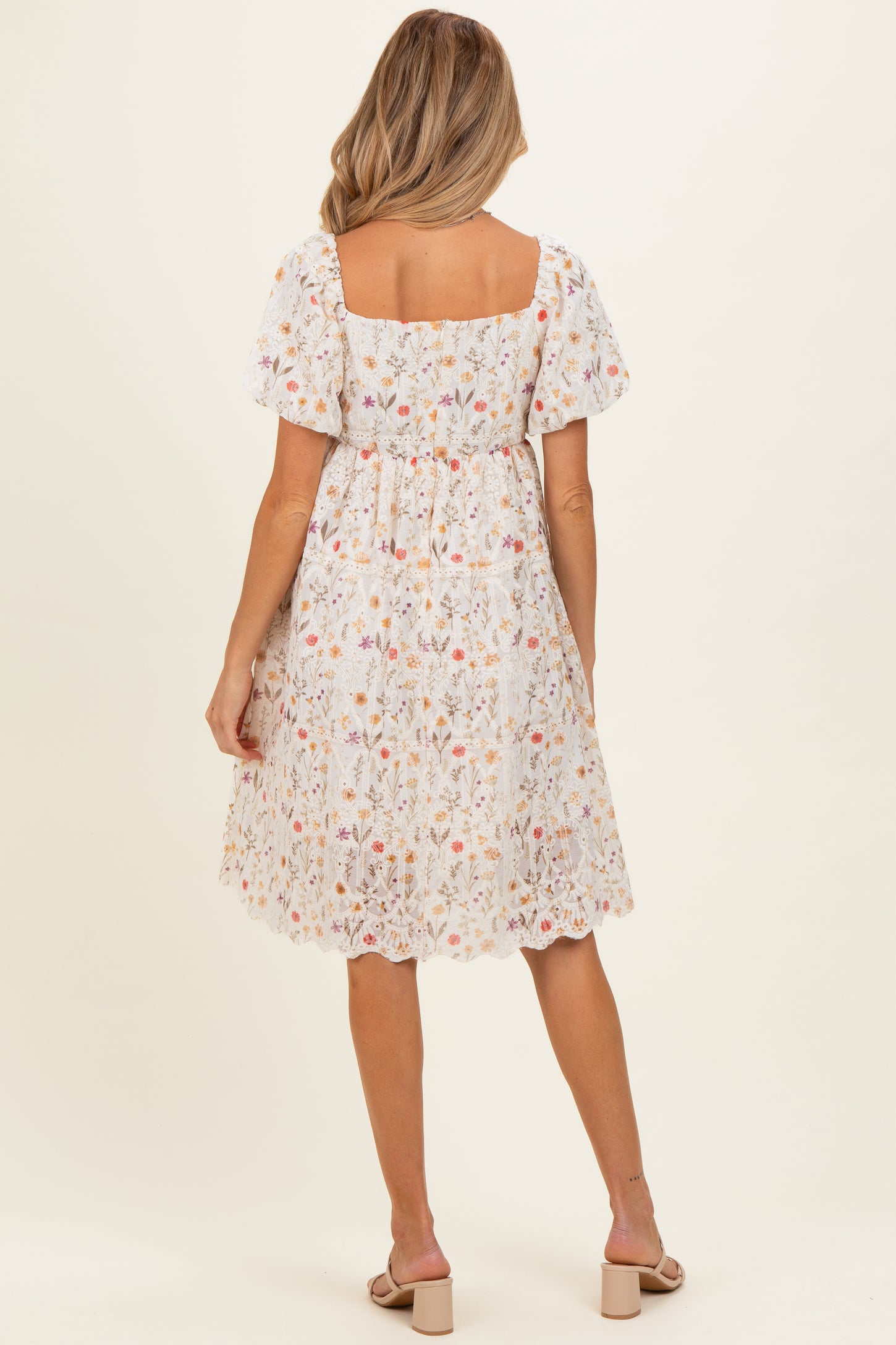 Ivory Floral Embroidered Maternity Mini Dress