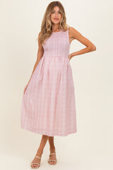 Blush Gingham Sleeveless Smocked Maternity Midi Dress