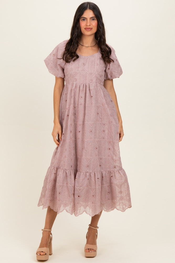 midi mauve dress Floral Front Tie Tiered Midi Dress