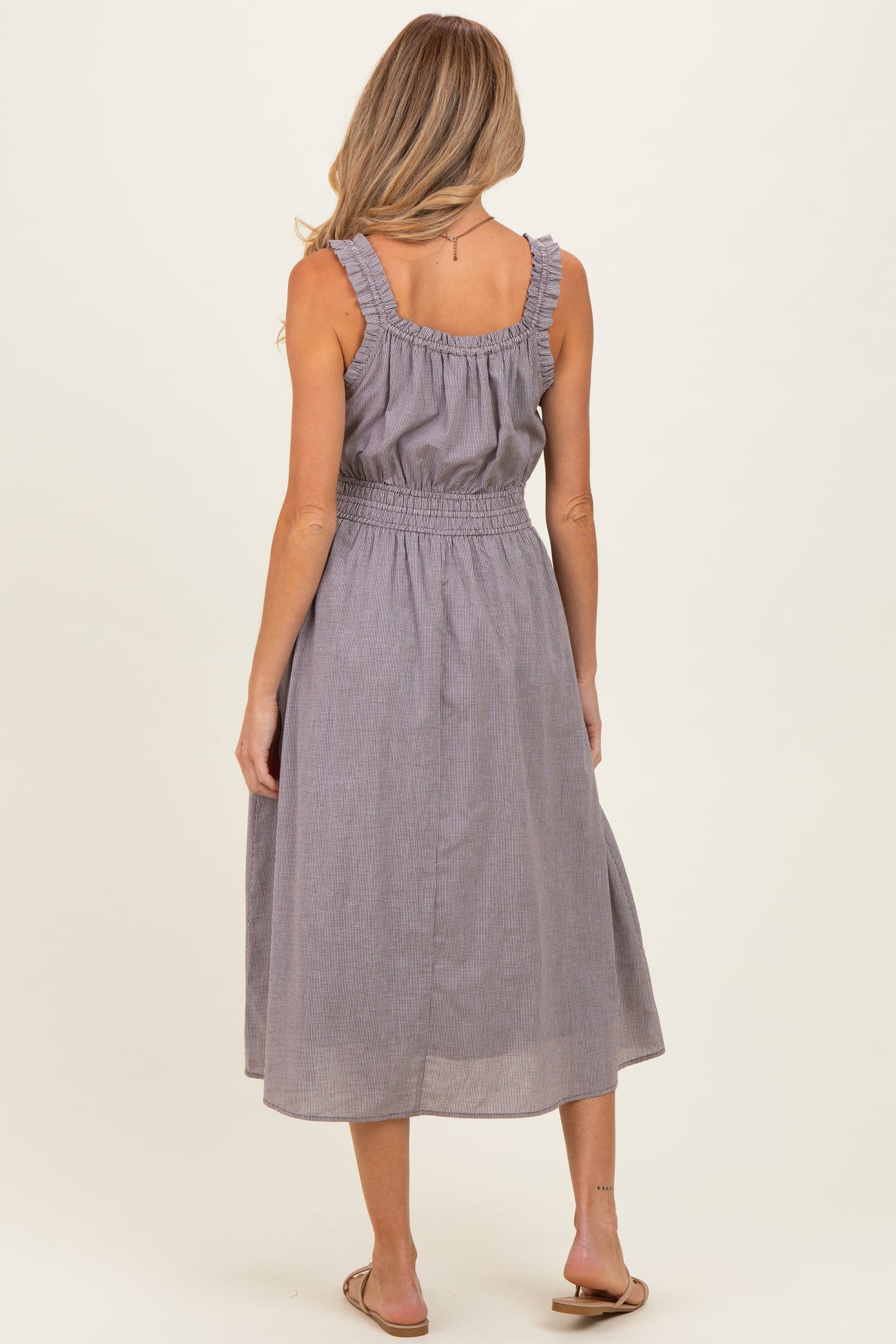 Brown Cinched Waist Front Tie Maternity Midi Dress