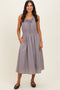 Brown Cinched Waist Front Tie Midi Dress