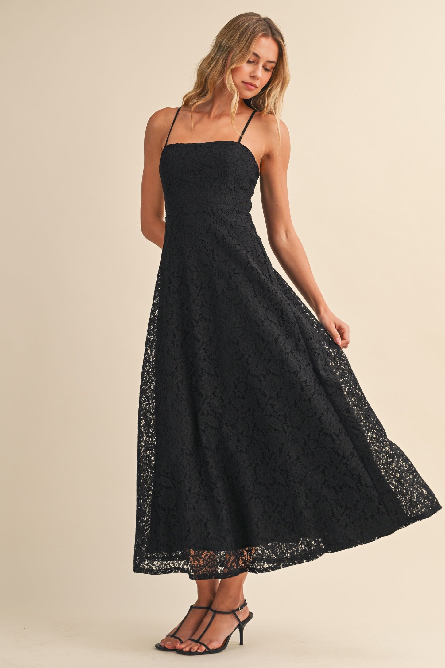 Black Lace Sleeveless Midi Dress