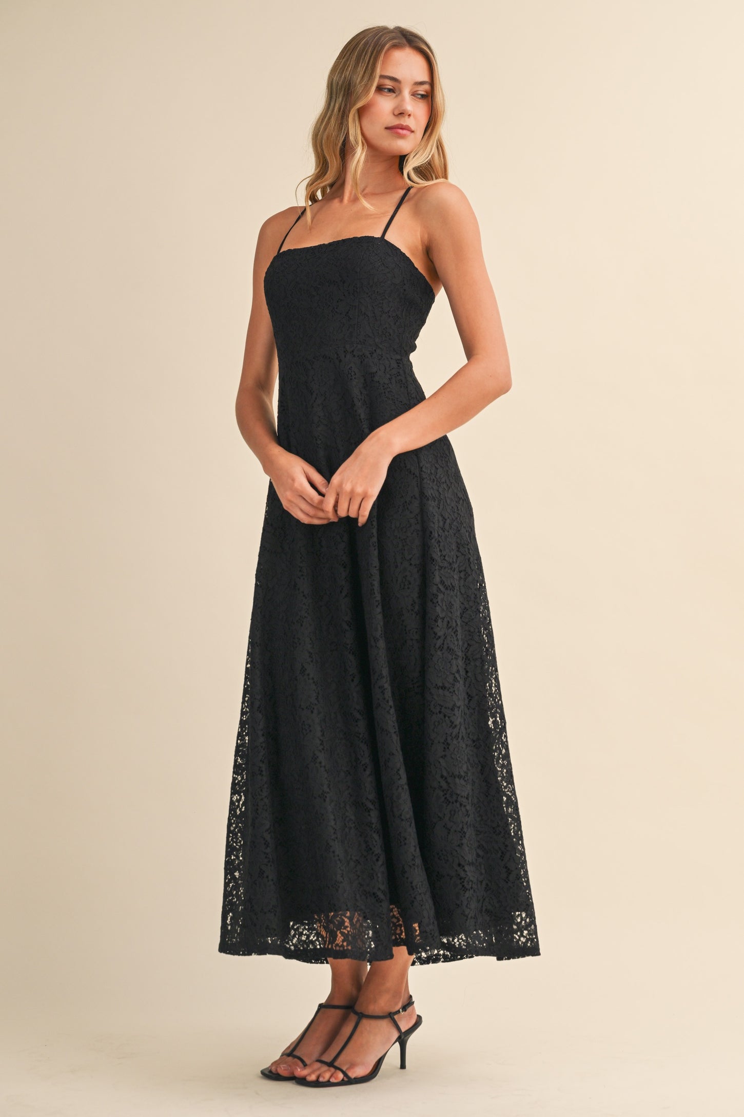 Black Lace Sleeveless Midi Dress