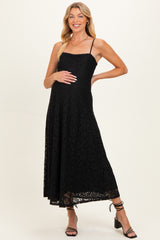 Black Lace Sleeveless Maternity Midi Dress