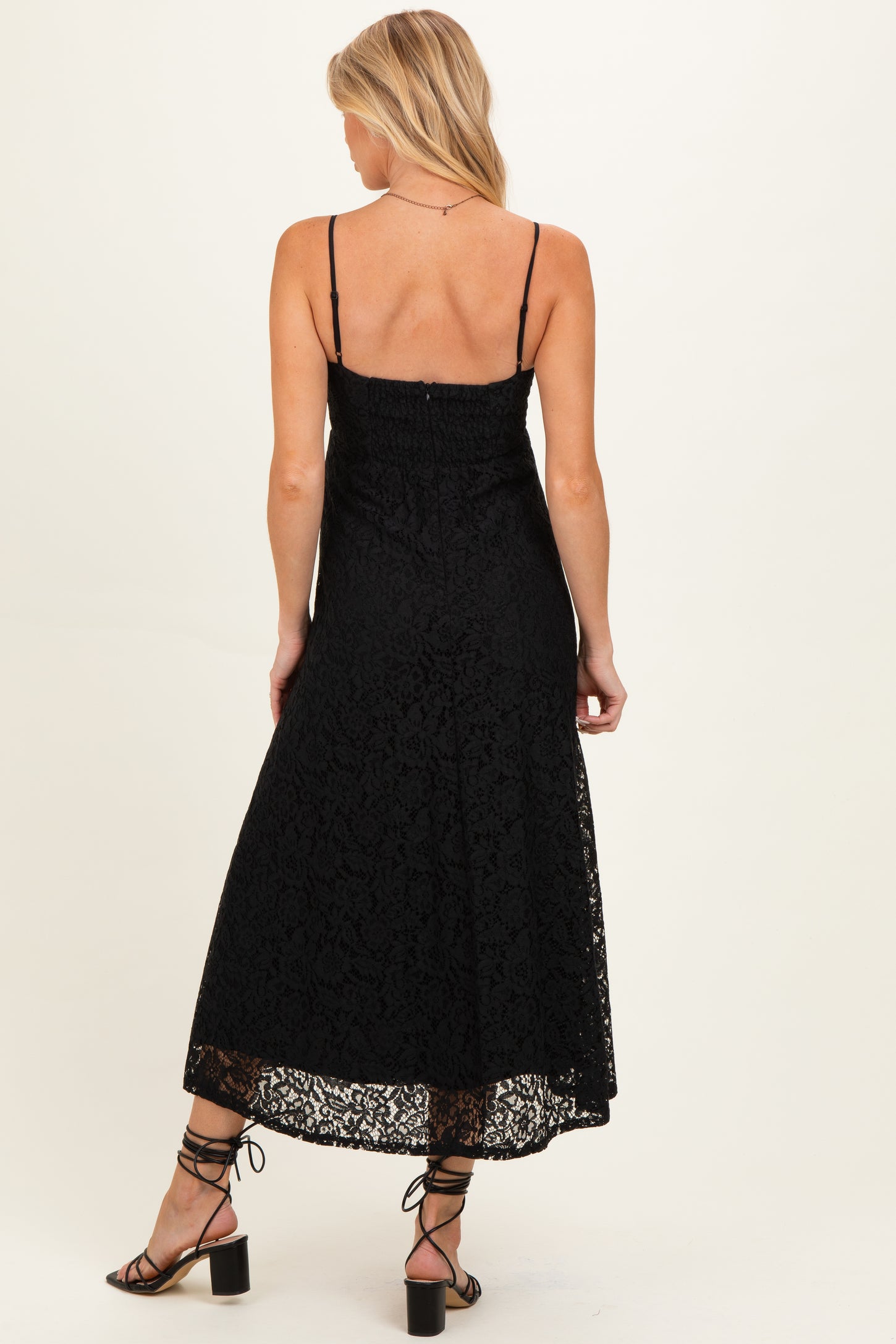 Black Lace Sleeveless Maternity Midi Dress