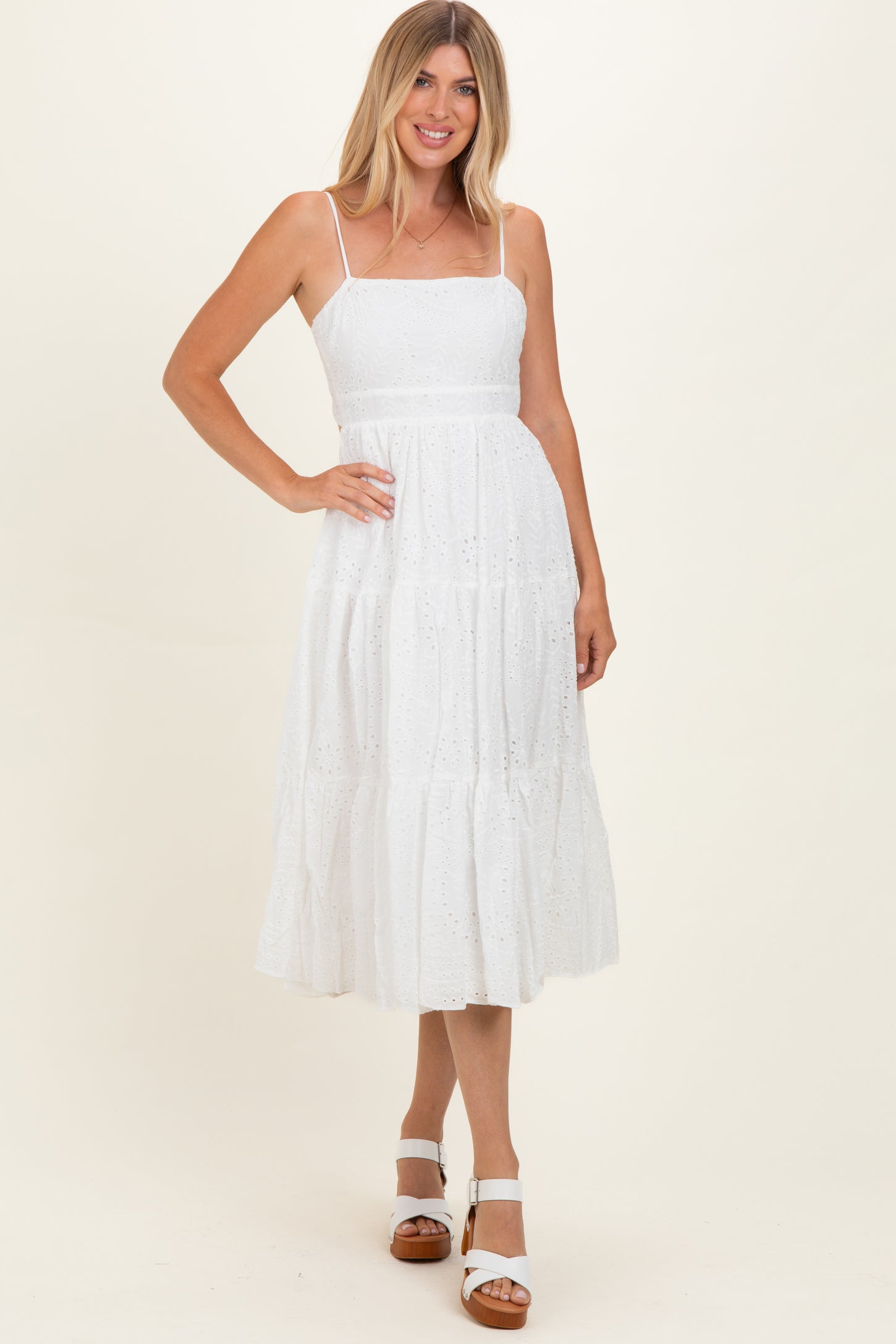 eyelet cut out dress Scoop Women's Eyelet Cutout Cotton Midi Dress, Sizes 0-18, Size: 4, White