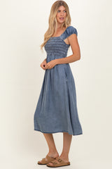 Medium Denim Chambray Smocked Midi Dress