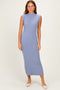 Blue Ribbed Knit Mock Neck Maxi Dress