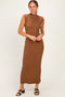 Mocha Ribbed Knit Mock Neck Maxi Dress