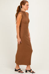 Mocha Ribbed Knit Mock Neck Maxi Dress