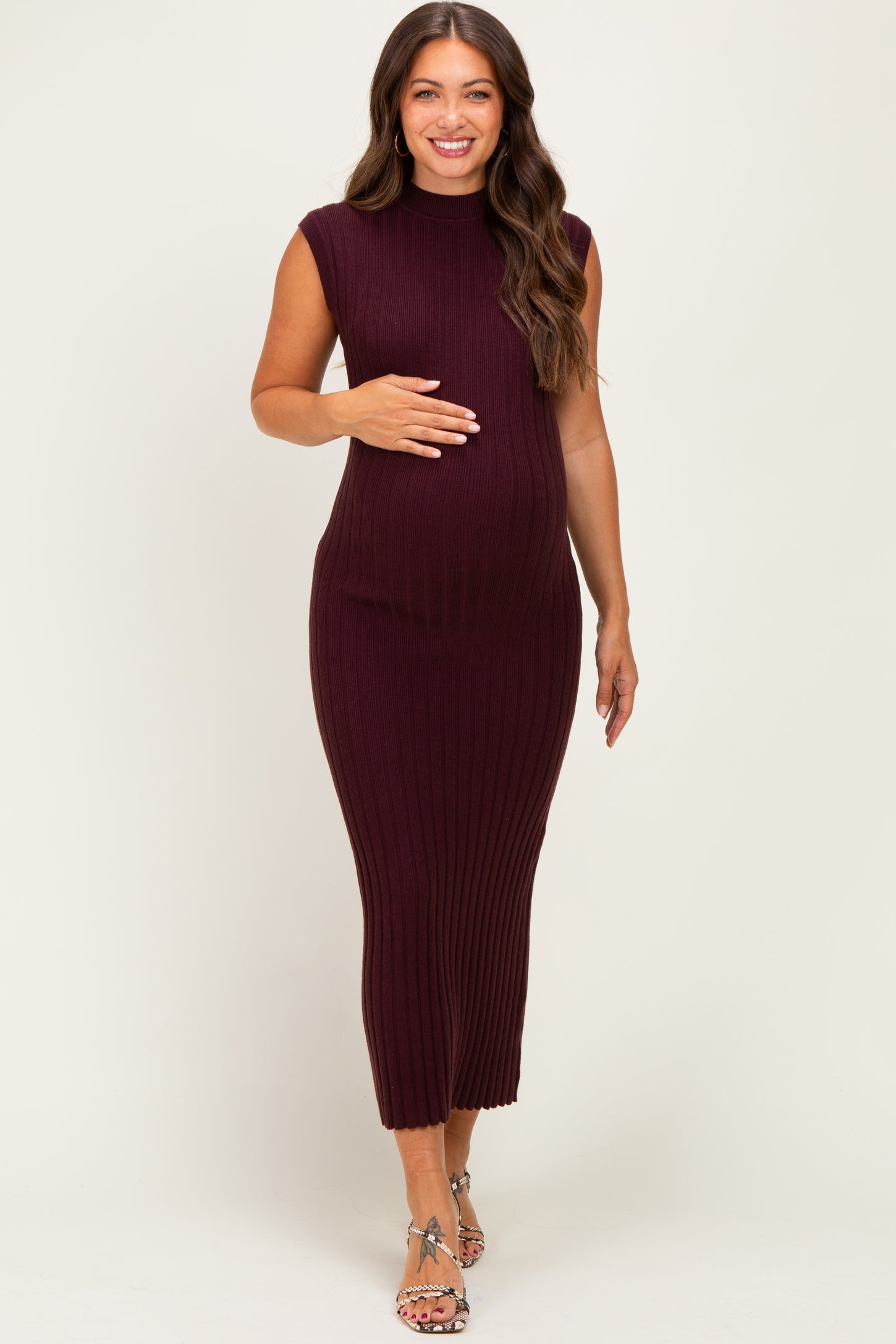burgundy ribbed maxi dress Burgundy Ribbed Long Sleeve Side Slit Maternity Maxi Dress PinkBlush
