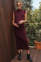 Burgundy Ribbed Knit Mock Neck Maternity Maxi Dress