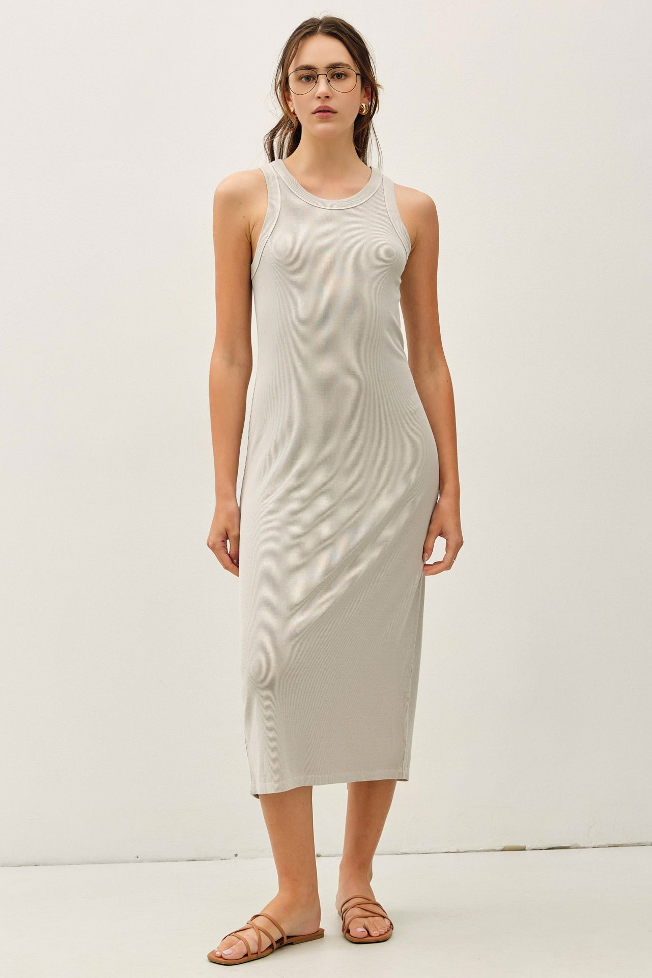 Stone Ribbed Midi Tank Dress Stone Ribbed Midi Tank Dress