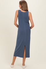 Dark Indigo Ribbed Maternity Midi Tank Dress