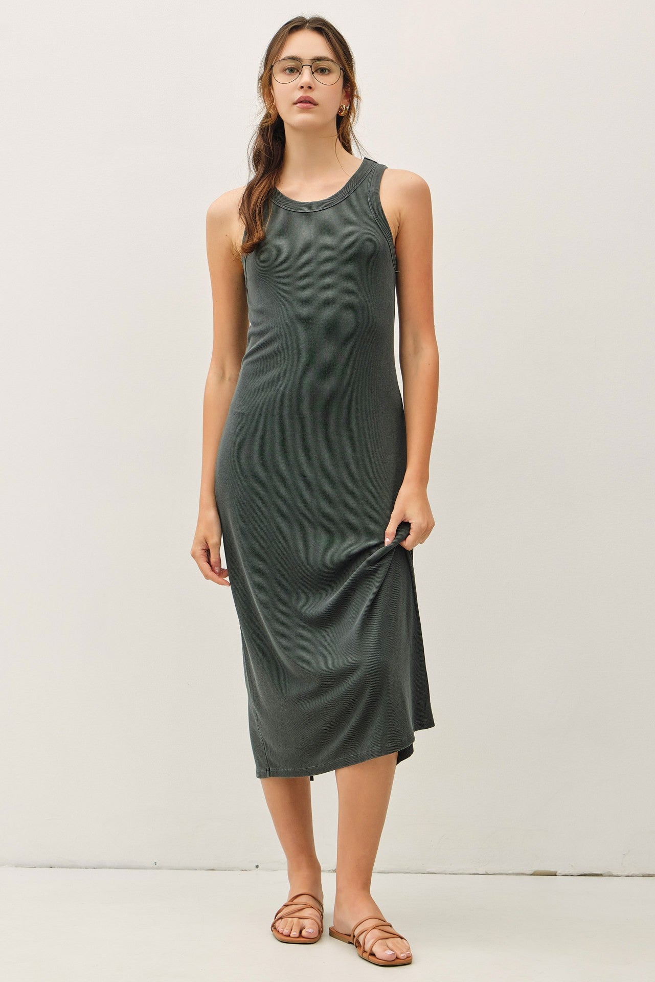 ribbed tank dress midi Midi Ground Ribbed Tank Dress