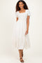 Natural Smocked Puff Sleeve Tiered Linen Midi Dress