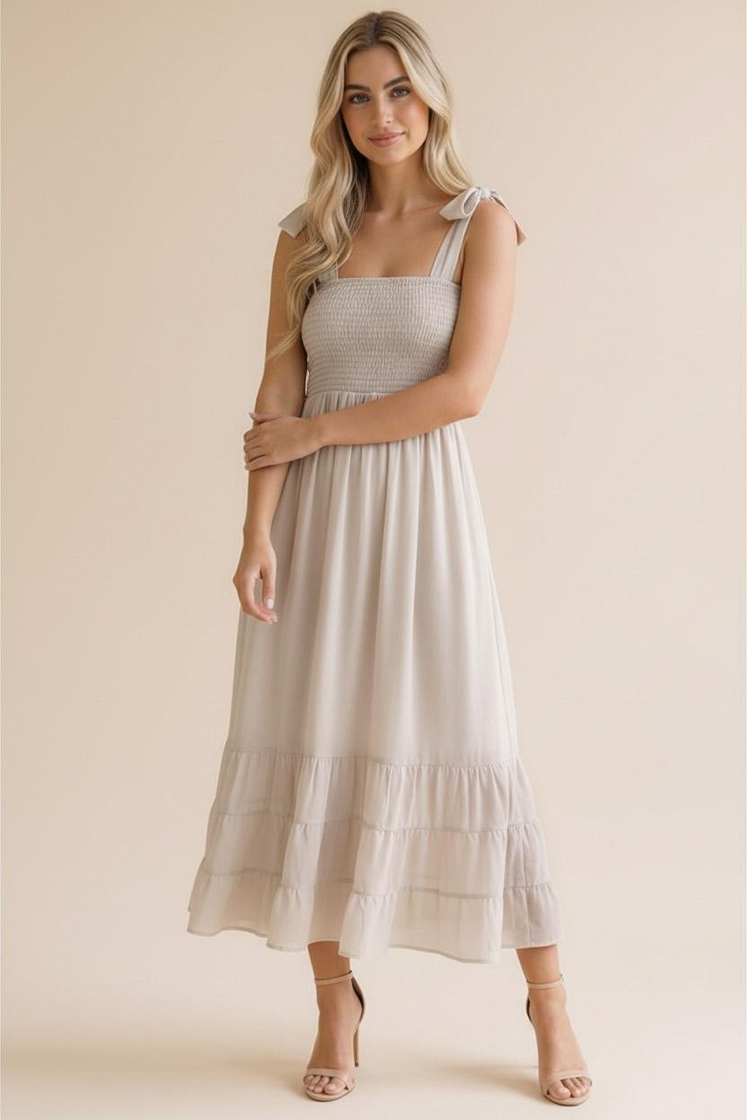 shoulder tie maxi dress Blue Floral Midi | Smocked Back & Pockets The adjustable tie shoulder straps add a playful Valara Linen Blend Shoulder Tie