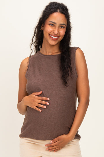 Dark Mocha Knit Sleeveless Maternity Top