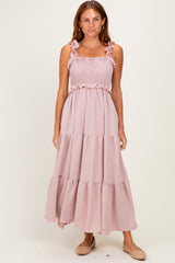Light Pink Sleeveless Smocked Tiered Maxi Dress