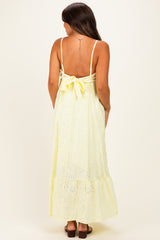 Yellow Eyelet Lace Sleeveless Ruffle Hem Maternity Maxi Dress