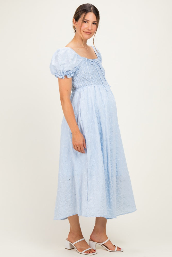 blue flowy maternity dress Light Smocked Waist Short Sleeve Midi Bridesmaid22 Women's Denim Dress Pants ensuring the perfect fit Color:PEARL
