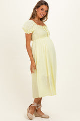 Yellow Square Neck Puff Sleeve Maternity Midi Dress