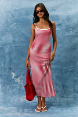 Red Striped Sleeveless Maternity Midi Dress