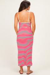 Red Striped Sleeveless Maternity Midi Dress