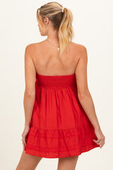 Red Strapless Lace Accent Babydoll Maternity Mini Dress