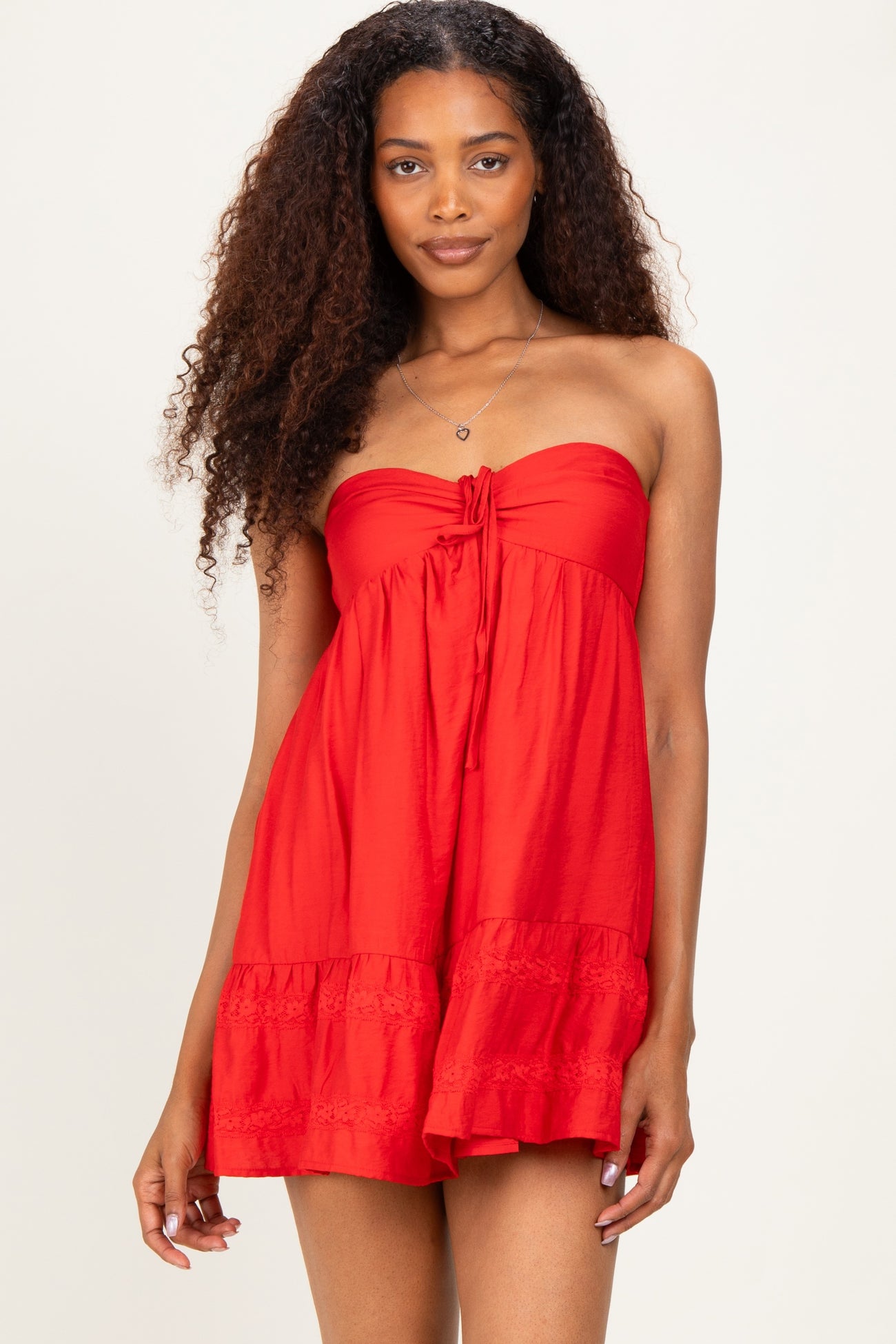 Red Strapless Lace Accent Babydoll Maternity Mini Dress – PinkBlush