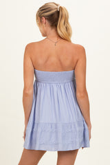 Light Blue Strapless Lace Accent Babydoll Maternity Mini Dress