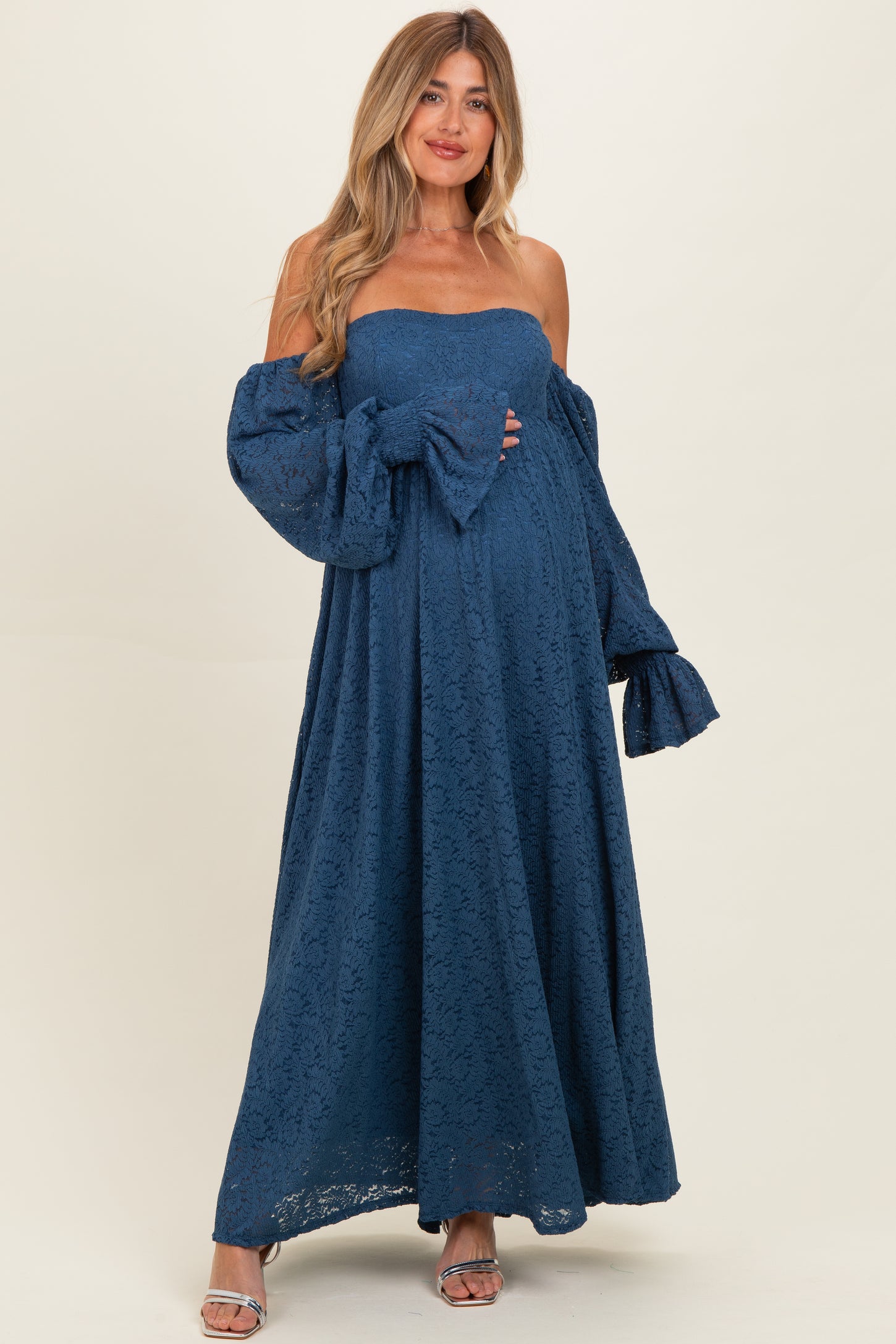 Blue Lace Floral Long Sleeve Maternity Photoshoot Gown/Dress PinkBlush Blue Lace Floral Long Sleeve Maternity Photoshoot Gown/Dress PinkBlush