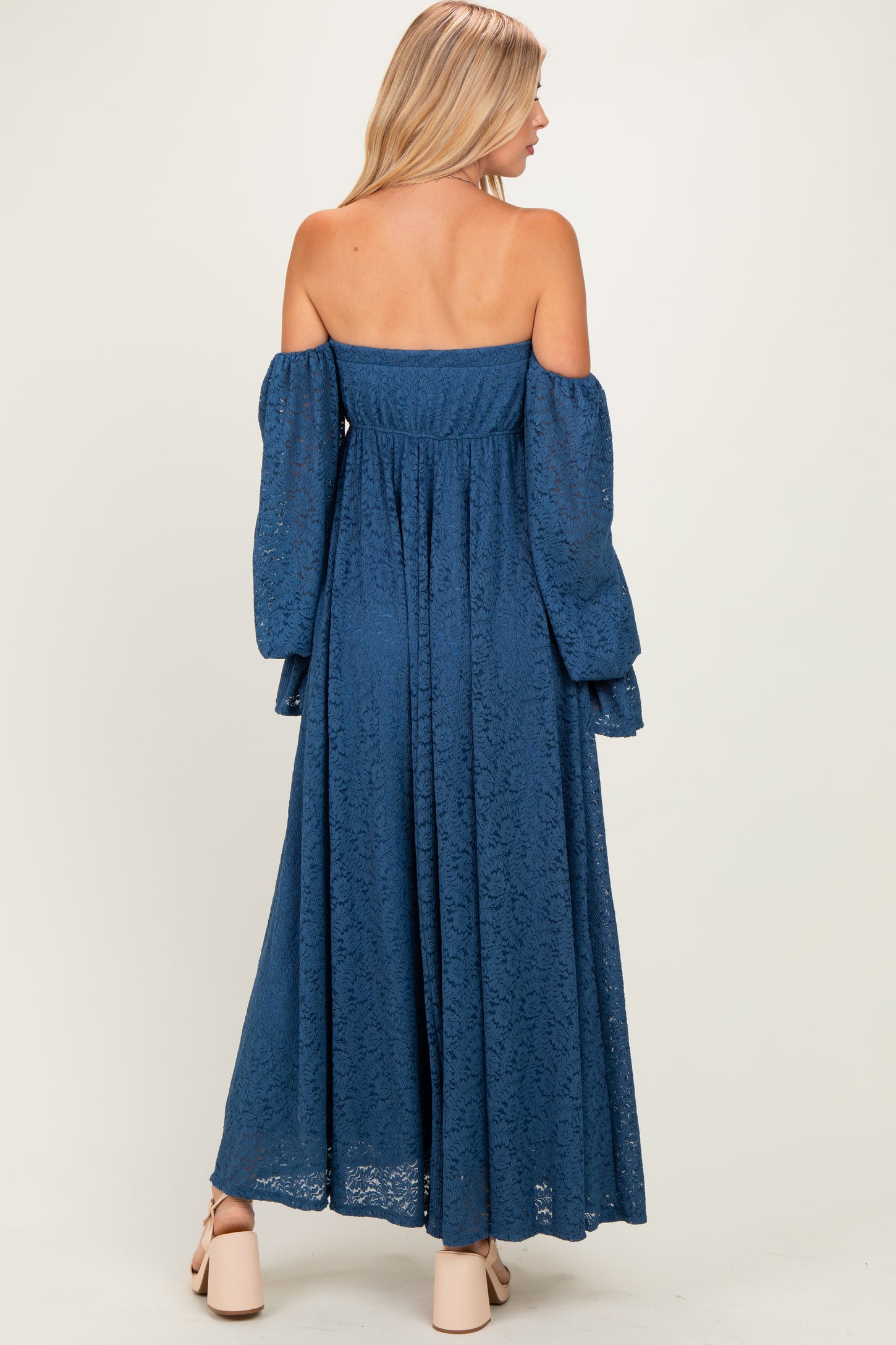 Blue Lace Floral Long Sleeve Photoshoot Gown/Dress